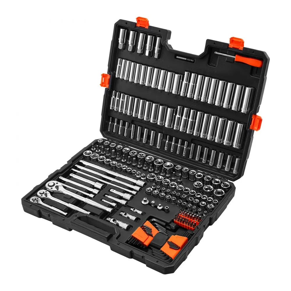 VEVOR 225-Piece Socket Set, 1/4", 3/8" & 1/2" Drive Ratchet and Socket Set with Storage Case