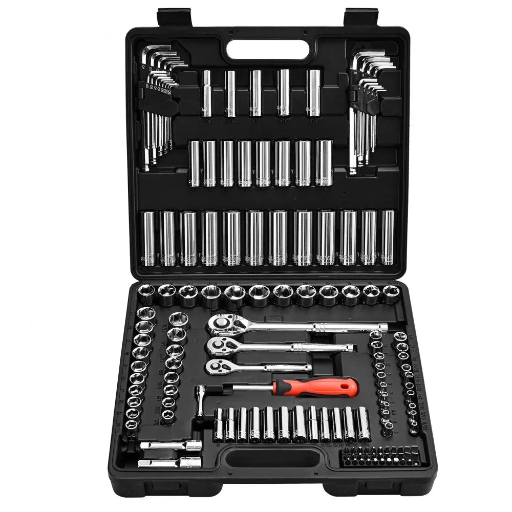 VEVOR 149-Piece Socket Set, 1/4", 3/8" & 1/2" Drive SAE & Metric Ratchet Tool Kit with Storage Case