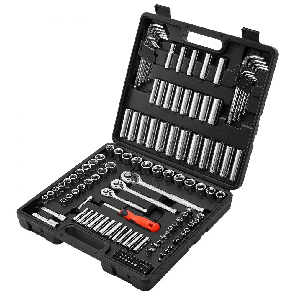 VEVOR 149-Piece Socket Set, 1/4", 3/8" & 1/2" Drive SAE & Metric Ratchet Tool Kit with Storage Case