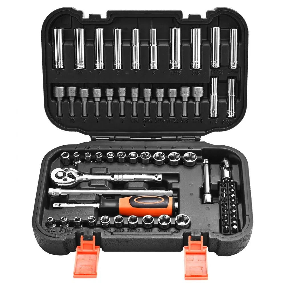 VEVOR 70-Piece Socket Set, 1/4" Drive SAE & Metric Ratchet Tool Kit with Bits & Accessories