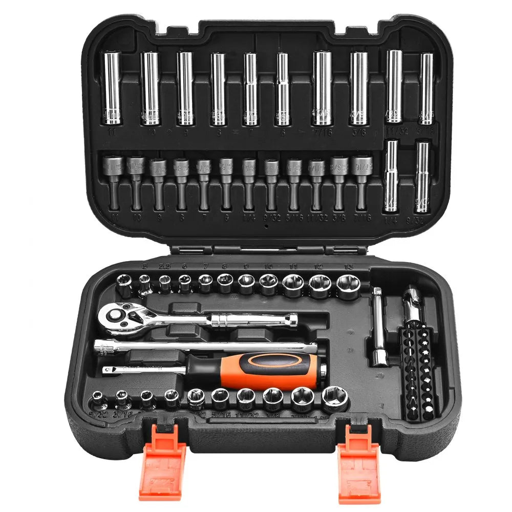 VEVOR 70-Piece Socket Set, 1/4" Drive SAE & Metric Ratchet Tool Kit with Bits & Accessories