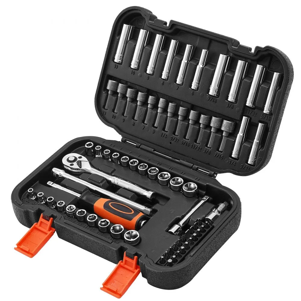 VEVOR 70-Piece Socket Set, 1/4" Drive SAE & Metric Ratchet Tool Kit with Bits & Accessories