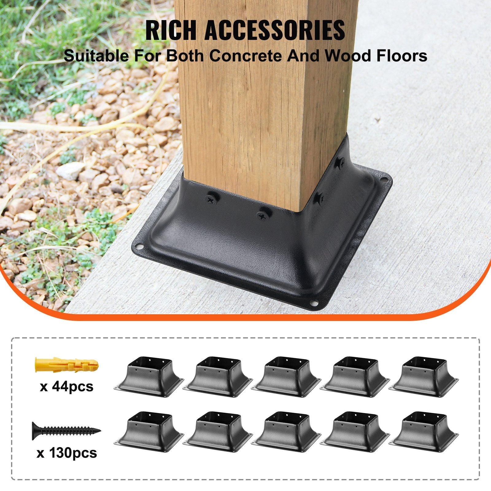 VEVOR 4x4 Post Base 10Pcs, Internal 3.6"x3.6" Heavy Duty Powder-Coated Steel Post Bracket Fit for Standard Wood Post Anchor, Decking Post Base for Deck Porch Handrail Railing Support 