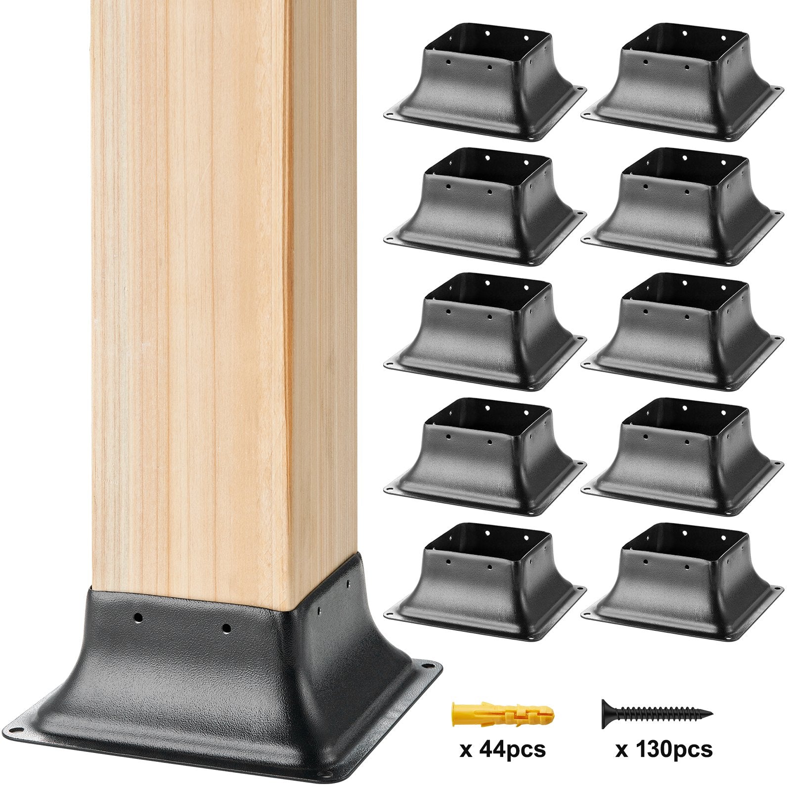 VEVOR 4x4 Post Base 10Pcs, Internal 3.6"x3.6" Heavy Duty Powder-Coated Steel Post Bracket Fit for Standard Wood Post Anchor, Decking Post Base for Deck Porch Handrail Railing Support 