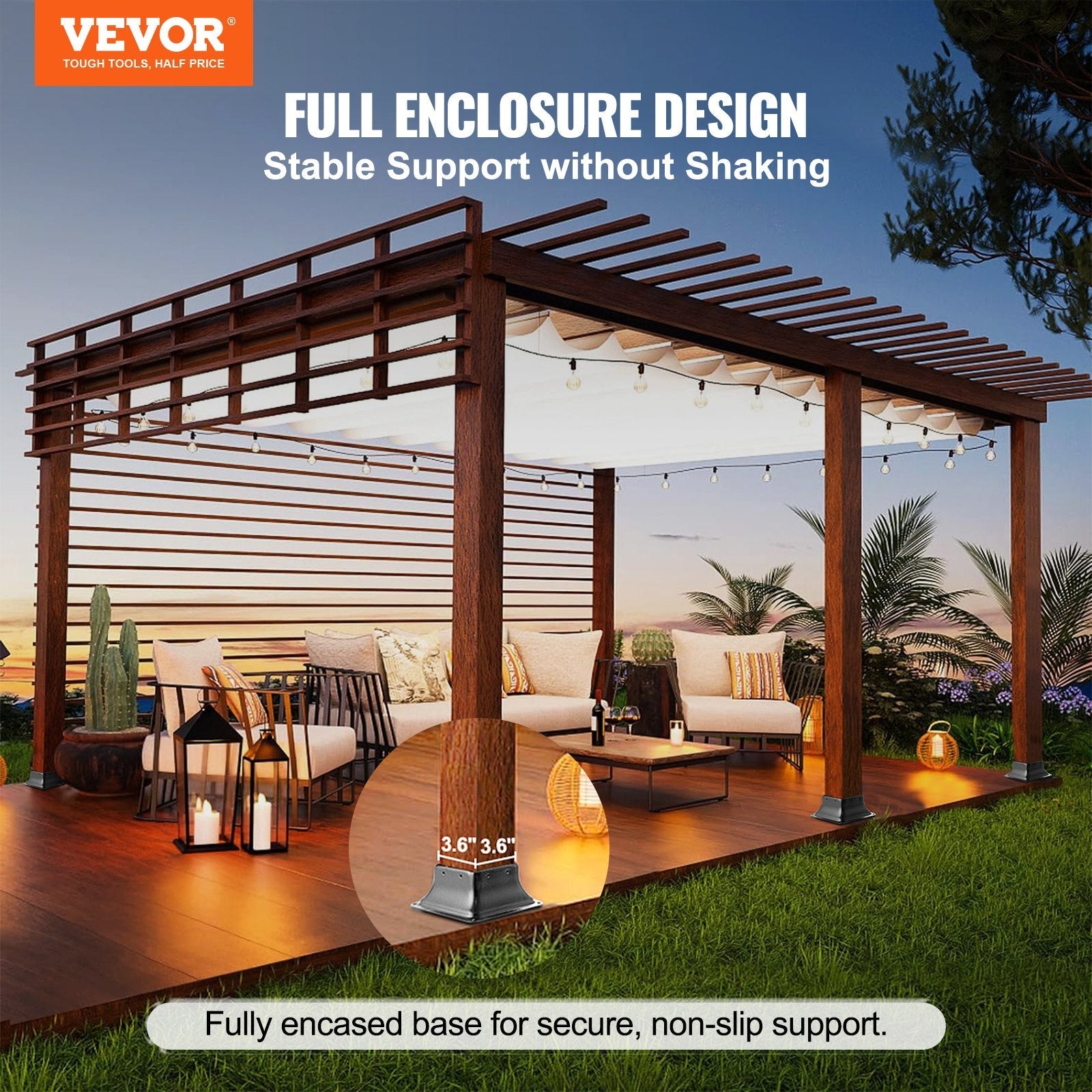 VEVOR 4x4 Post Base 4Pcs, Internal 3.6"x3.6" Heavy Duty Powder-Coated Steel Post Bracket Fit for Standard Wood Post Anchor, Decking Post Base for Deck Porch Handrail Railing Support 