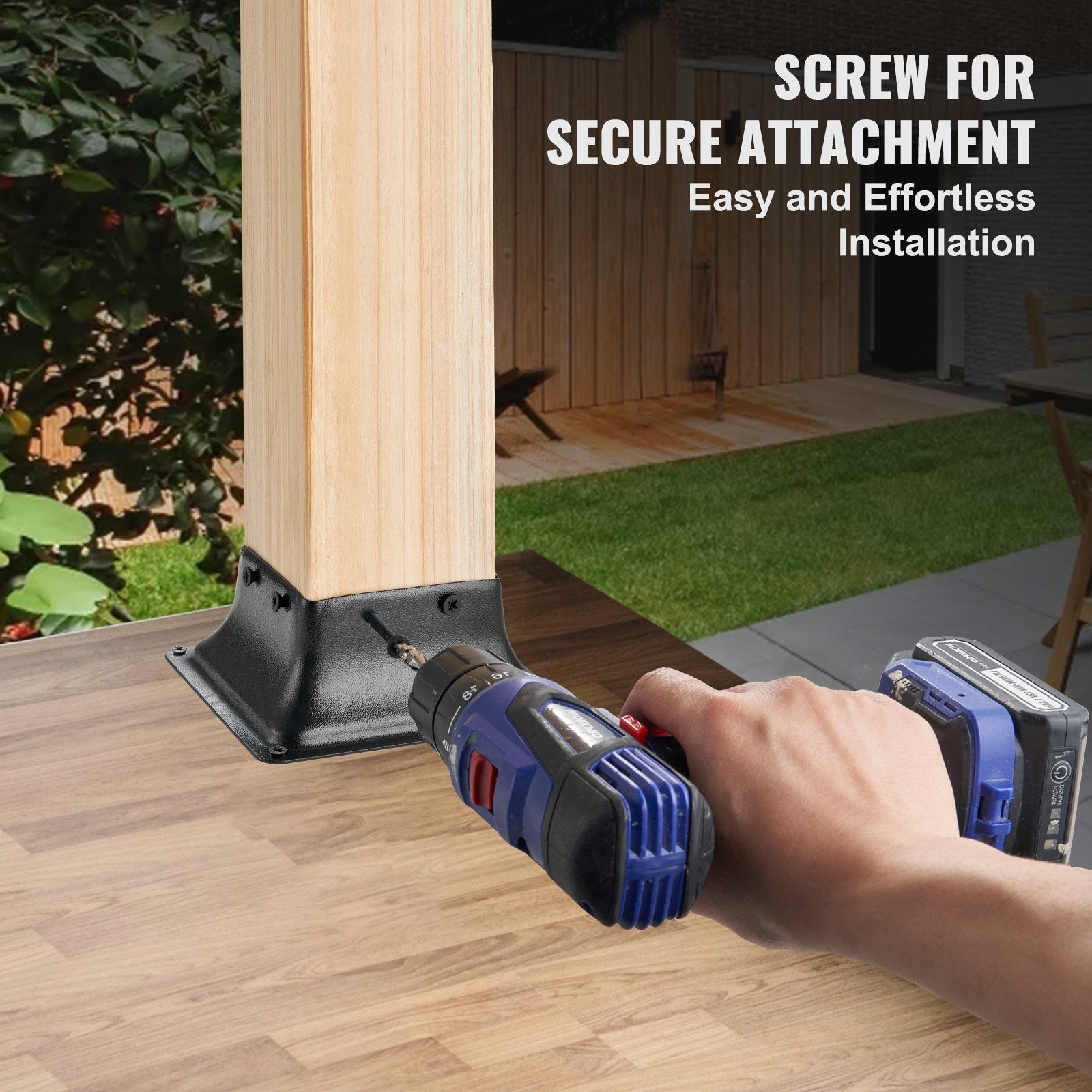 VEVOR 4x4 Post Base 4Pcs, Internal 3.6"x3.6" Heavy Duty Powder-Coated Steel Post Bracket Fit for Standard Wood Post Anchor, Decking Post Base for Deck Porch Handrail Railing Support 