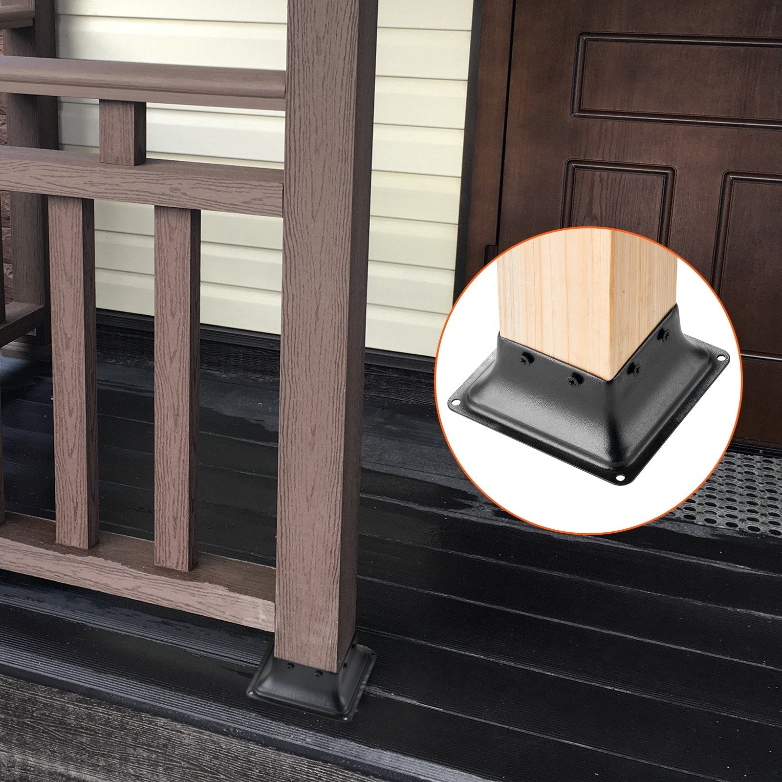 VEVOR 4x4 Post Base 4Pcs, Internal 3.6"x3.6" Heavy Duty Powder-Coated Steel Post Bracket Fit for Standard Wood Post Anchor, Decking Post Base for Deck Porch Handrail Railing Support 