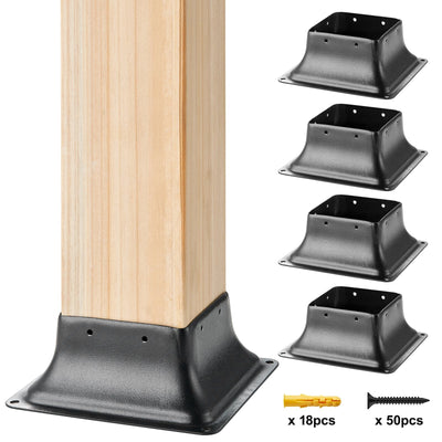 VEVOR 4x4 Post Base 4Pcs, Internal 3.6"x3.6" Heavy Duty Powder-Coated Steel Post Bracket Fit for Standard Wood Post Anchor, Decking Post Base for Deck Porch Handrail Railing Support 