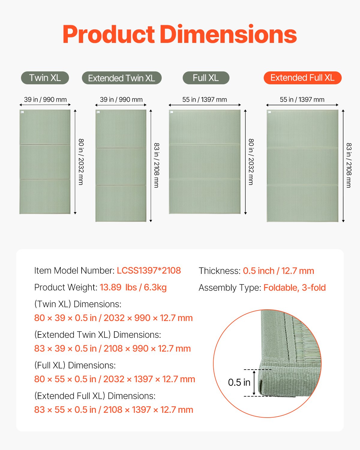 VEVOR Japanese Tatami Mat King Foldable & Non-Slip Rush Grass Tatami Mattress 