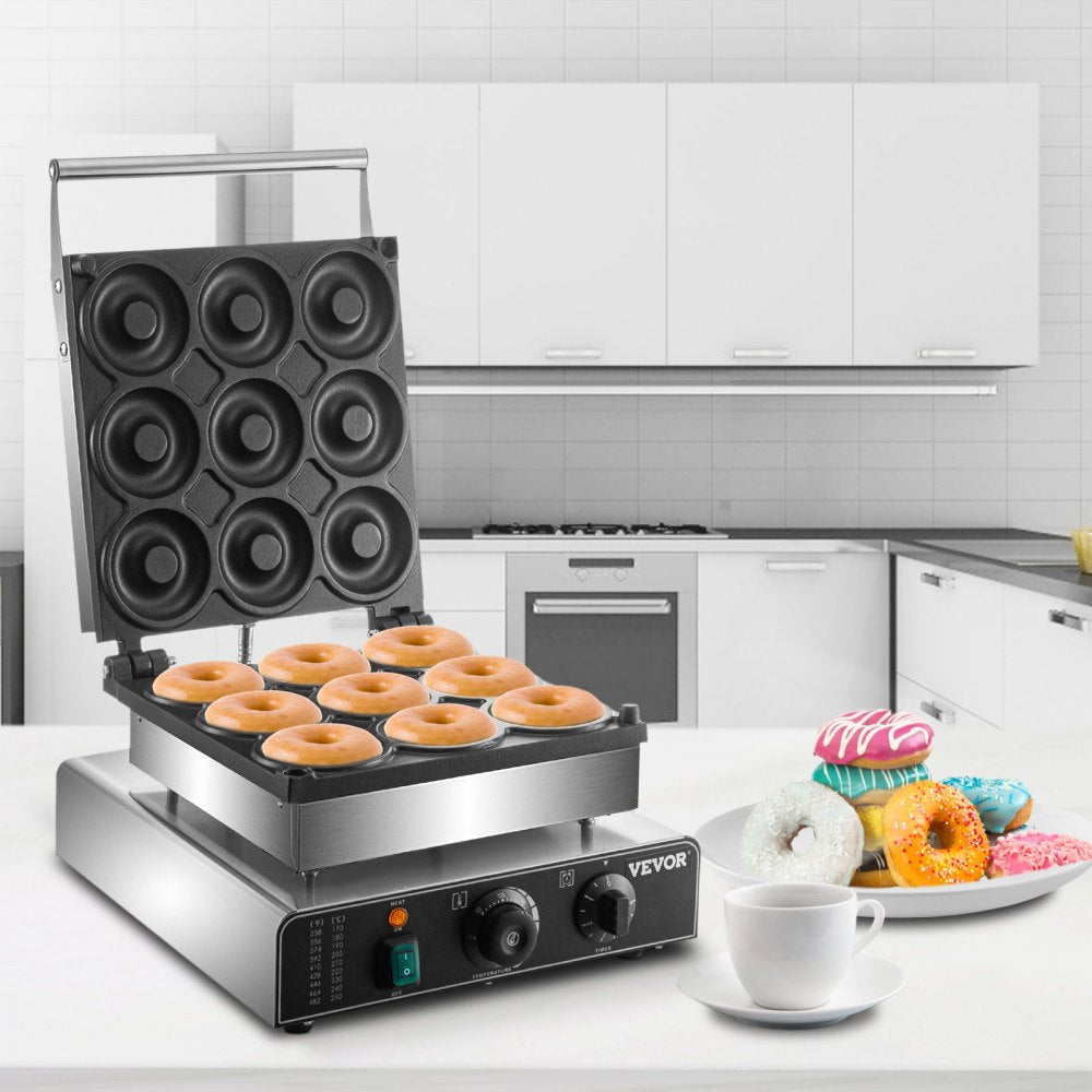 VEVOR Electric Donut Maker, 9 Holes Commercial Donut Machine, 2000W Electric Doughnut Machine, Double-Sided Heating Commercial Donut Maker, for Home & Commercial Use with Non-stick Teflon Coating 