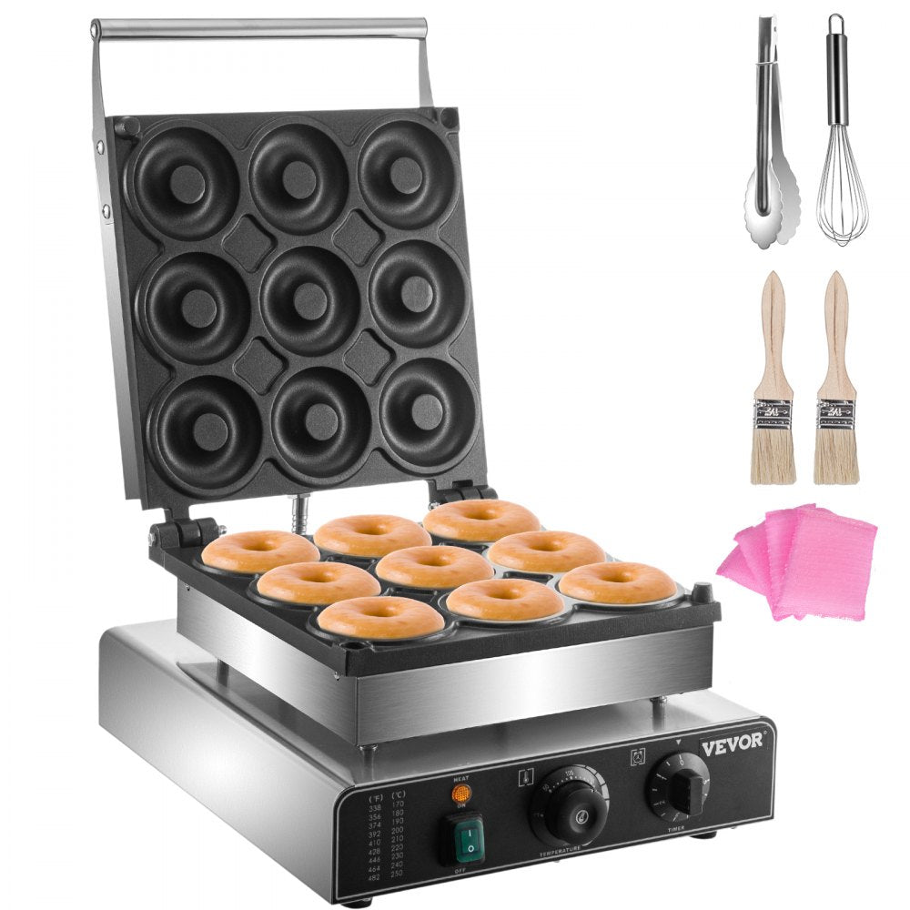 VEVOR Electric Donut Maker, 9 Holes Commercial Donut Machine, 2000W Electric Doughnut Machine, Double-Sided Heating Commercial Donut Maker, for Home & Commercial Use with Non-stick Teflon Coating 