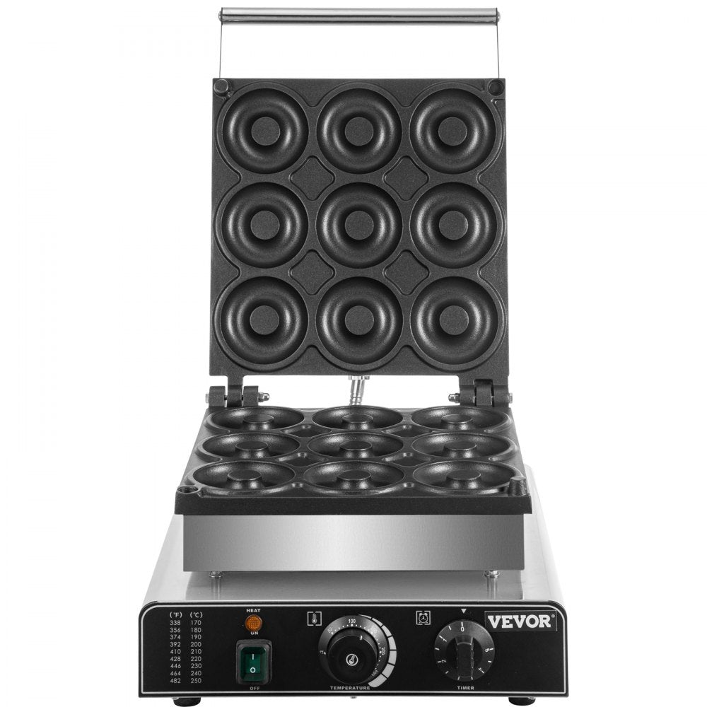 VEVOR Electric Donut Maker, 9 Holes Commercial Donut Machine, 2000W Electric Doughnut Machine, Double-Sided Heating Commercial Donut Maker, for Home & Commercial Use with Non-stick Teflon Coating 