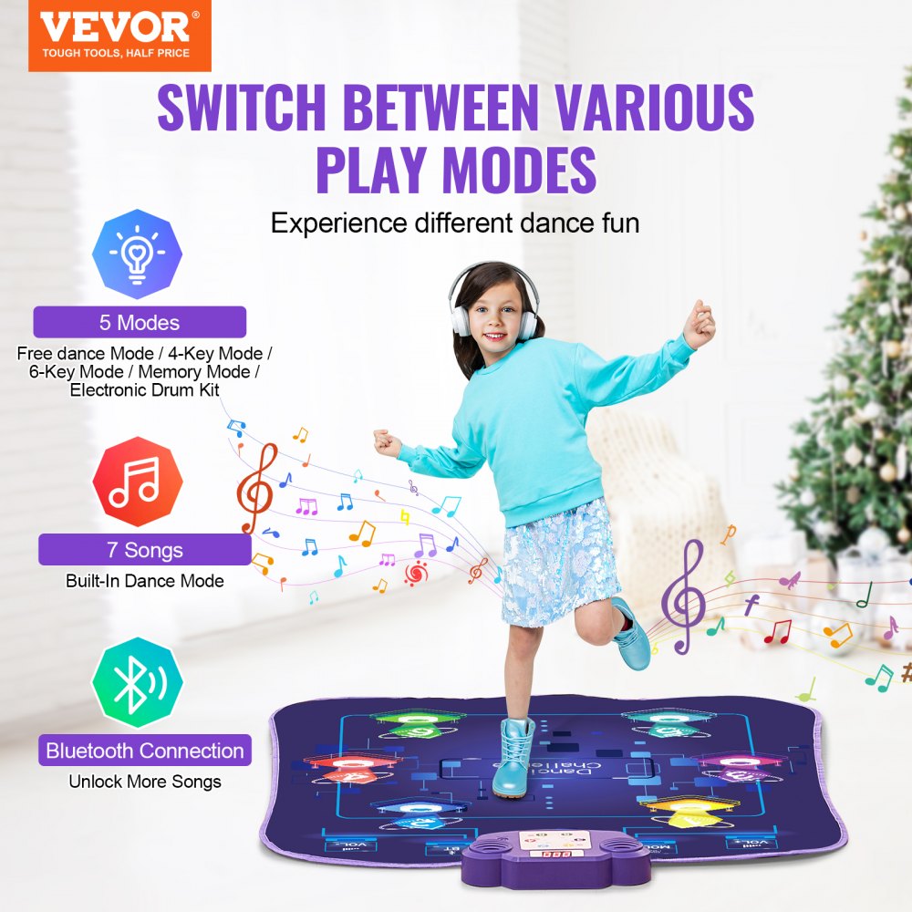 VEVOR Dance Mat for Kids Dance Pad Toy with Wireless Bluetooth Gift for 3+ Girls 