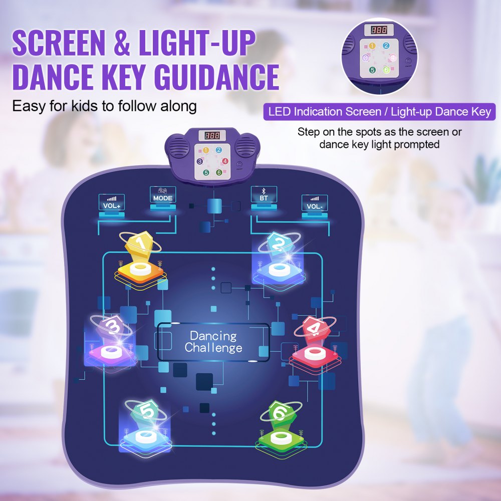 VEVOR Dance Mat for Kids Dance Pad Toy with Wireless Bluetooth Gift for 3+ Girls 