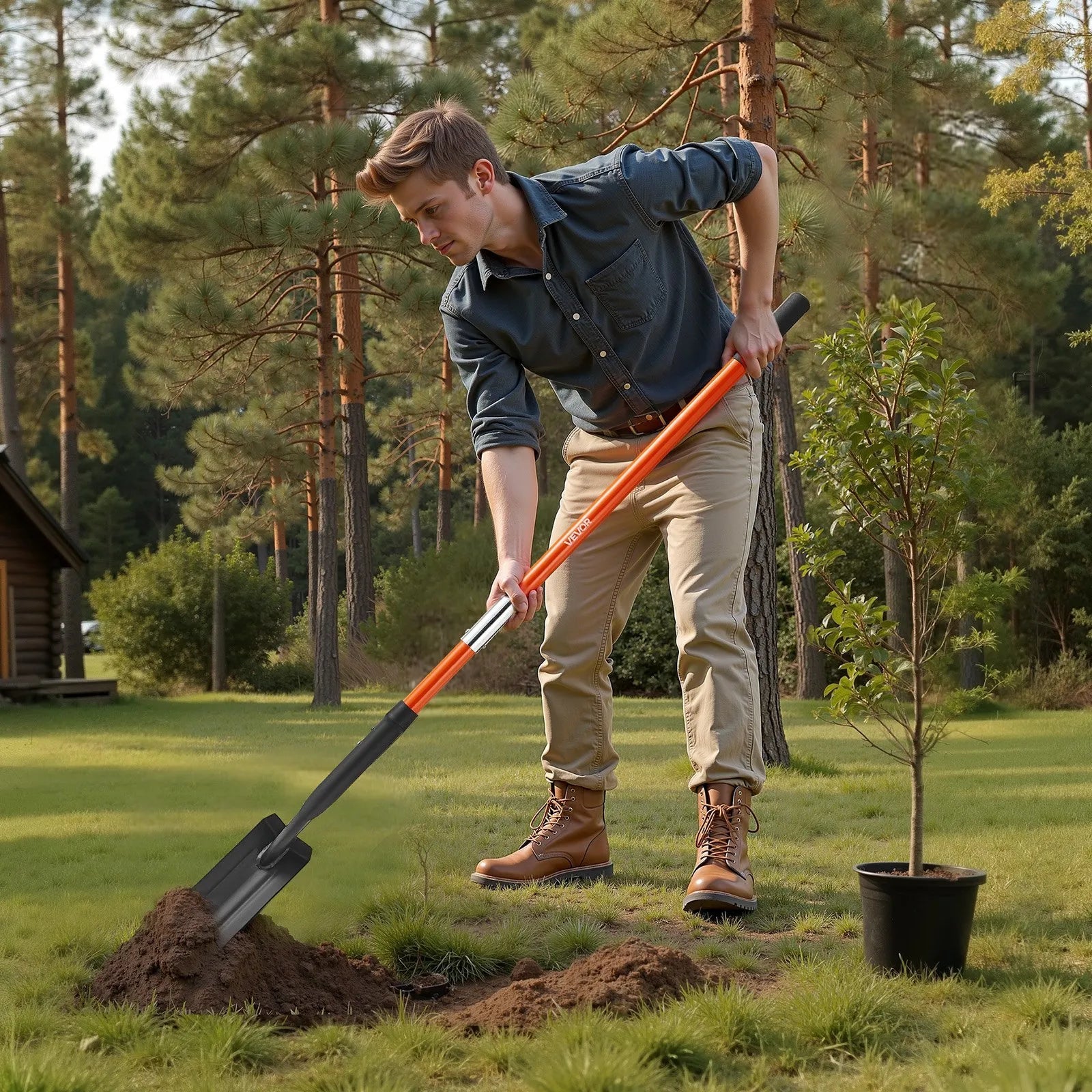 VEVOR Trench Shovel, 4 in Blade Heavy-Duty Trenching Shovel, Narrow Spade Trench Digger with Fiberglass Handle and Non-Slip Grip, for Gardening, Digging Holes, Trenching, and Planting, 56 in Long 