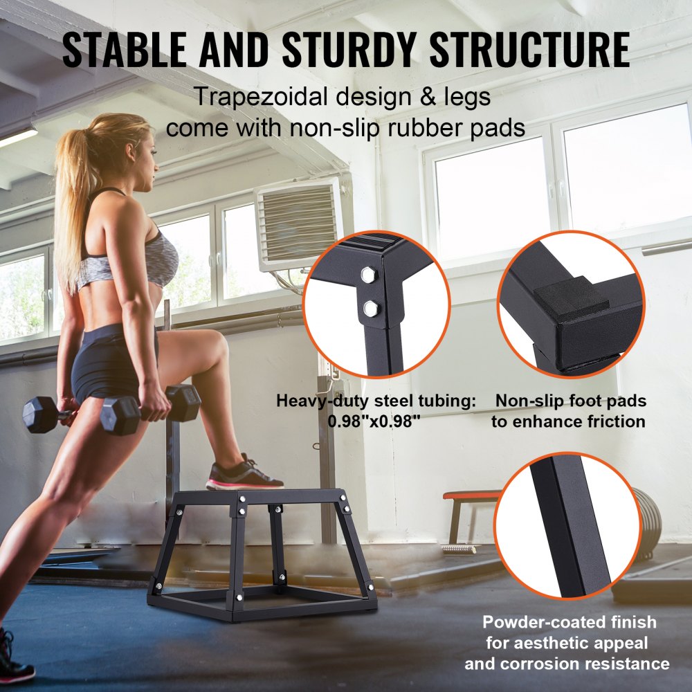 VEVOR Plyometric Jump Box, 12 Inch Plyo Box, Steel Plyometric Platform and Jumping Agility Box, Anti-Slip Fitness Exercise Step Up Box for Home Gym Training, Conditioning Strength Training, Black 