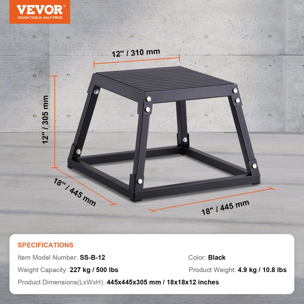 VEVOR Plyometric Jump Box, 12 Inch Plyo Box, Steel Plyometric Platform and Jumping Agility Box, Anti-Slip Fitness Exercise Step Up Box for Home Gym Training, Conditioning Strength Training, Black 