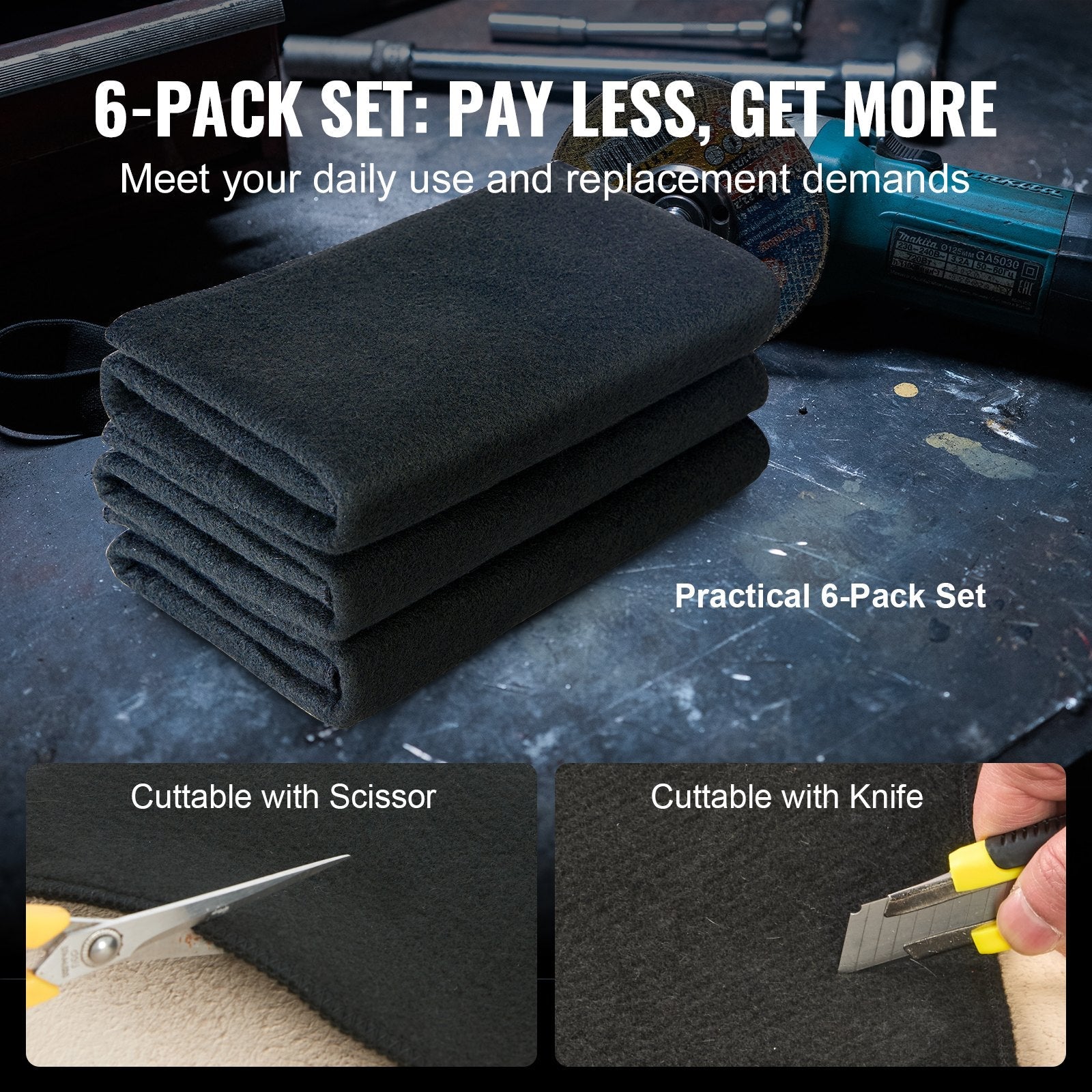 VEVOR Carbon Felt Welding Blanket 6 Pack, 21" x 20" Flame Retardant Welding Blankets, Up To 1800°F Heat Resistant Blanket Set, Cuttable Carbon Fiber Fire Retardant Insulation Welding Mat Pad 