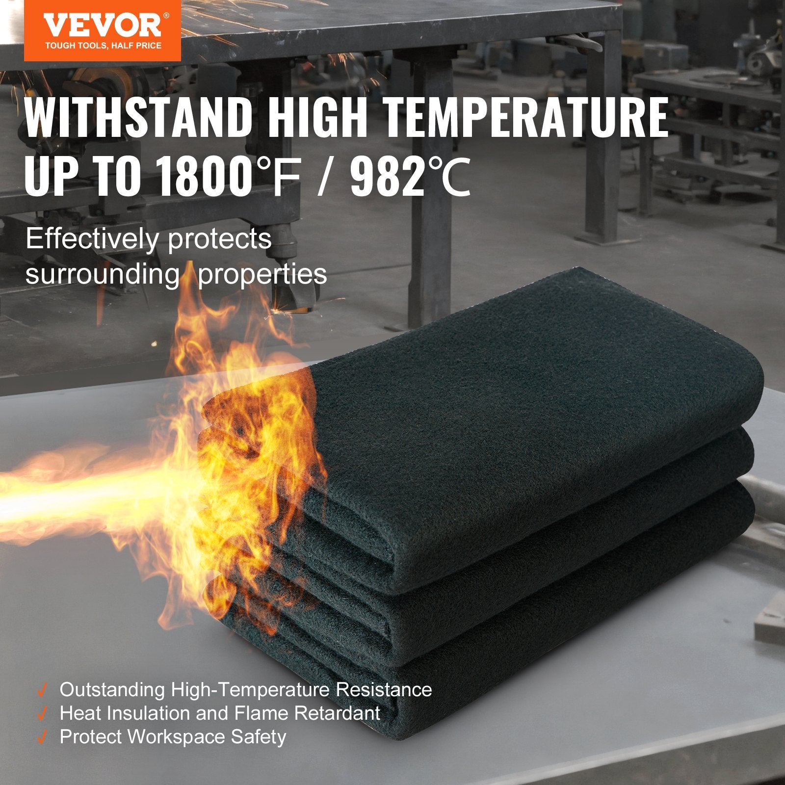 VEVOR Carbon Felt Welding Blanket 4 Pack, 37" x 36" Flame Retardant Welding Blanket, Up To 1800°F Heat Resistant Blanket Set, Cuttable Carbon Fiber Fire Retardant Insulation Welding Mat Pad 