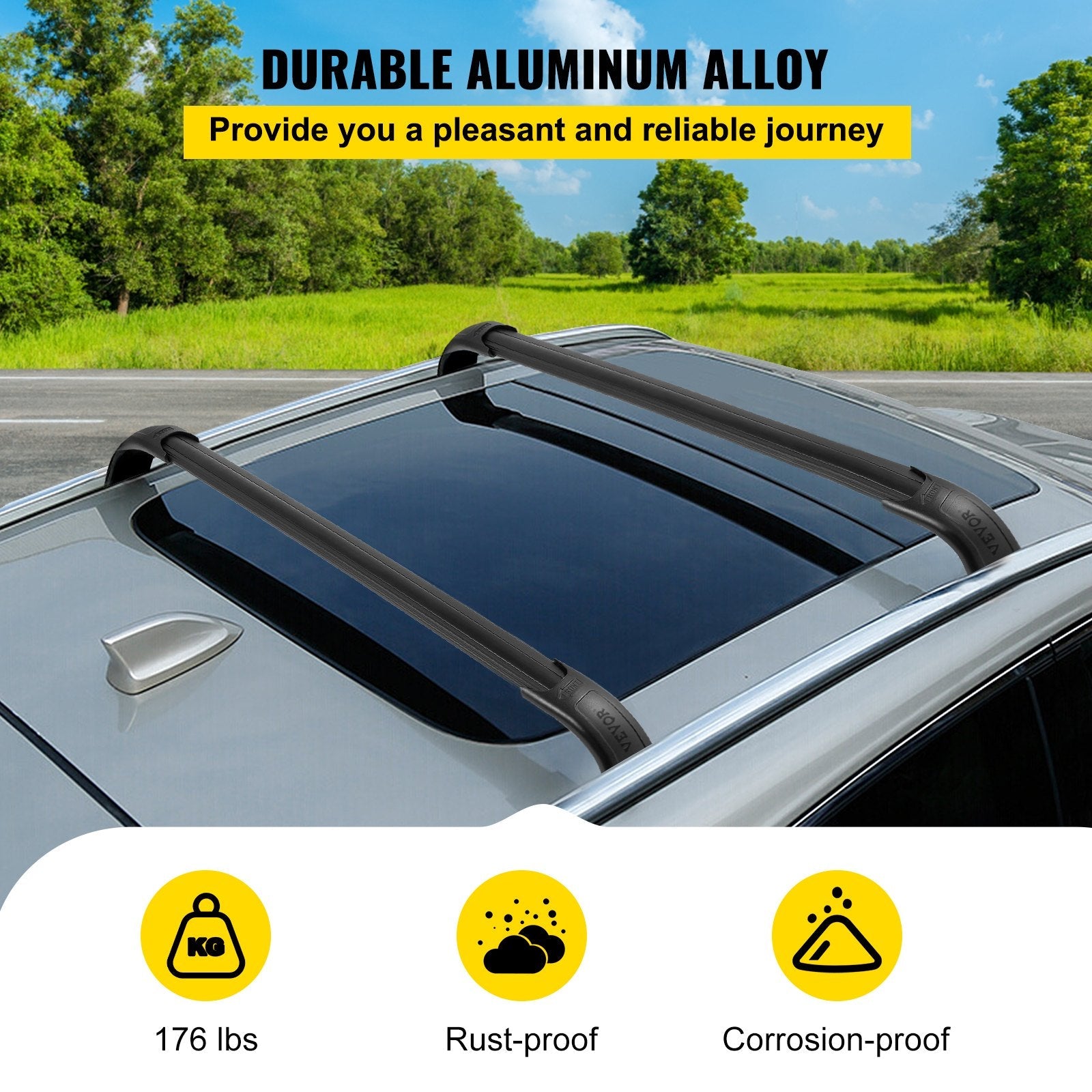 VEVOR Roof Rack Cross Bars, Baggage Locking Roof Rail, Crossbars Luggage Cargo,Load Roof Cross Bars, for 15-18 Chevrolet Tahoe Suburban GMC Yukon & Yukon XL Cadillac Escalade & Escalade ESV , Black 