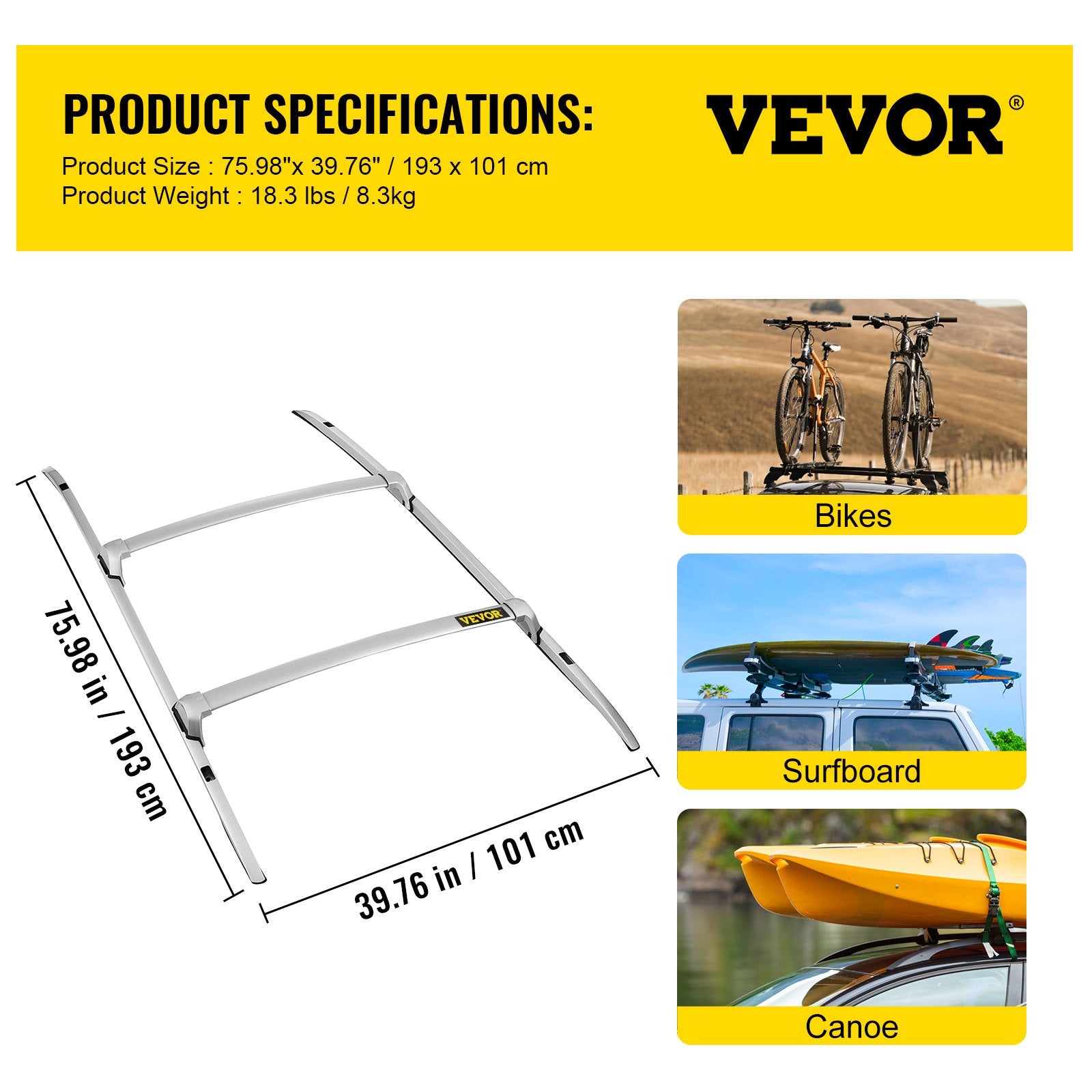 VEVOR Roof Rack Cross Bars, Baggage Locking Roof Rail, Crossbars Luggage Cargo,Load Roof Cross Bars, for 15-18 Chevrolet Tahoe Suburban GMC Yukon & Yukon XL Cadillac Escalade & Escalade ESV , Black 