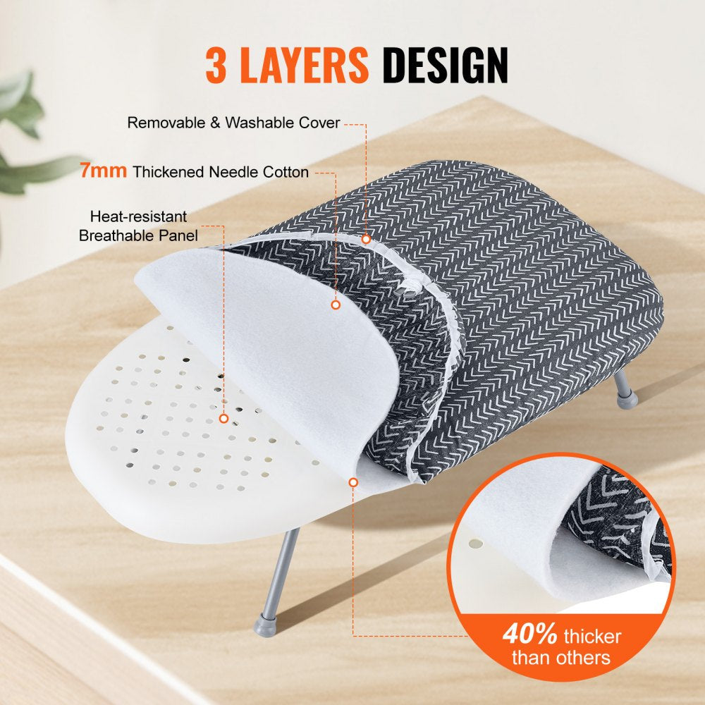 VEVOR Tabletop Ironing Board 23.4 x 14.4, Small Iron Board with Heat Resistant Cover and 100% Cotton Cover, Mini Ironing Board with 7mm Thickened Needle Cotton Layer for Small Spaces, Travel Use 
