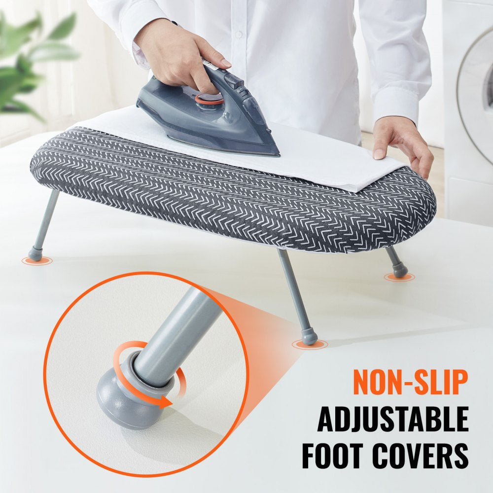VEVOR Tabletop Ironing Board 23.4 x 14.4, Small Iron Board with Heat Resistant Cover and 100% Cotton Cover, Mini Ironing Board with 7mm Thickened Needle Cotton Layer for Small Spaces, Travel Use 