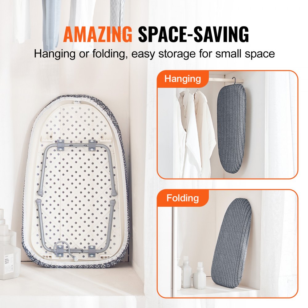 VEVOR Tabletop Ironing Board 23.4 x 14.4, Small Iron Board with Heat Resistant Cover and 100% Cotton Cover, Mini Ironing Board with 7mm Thickened Needle Cotton Layer for Small Spaces, Travel Use 