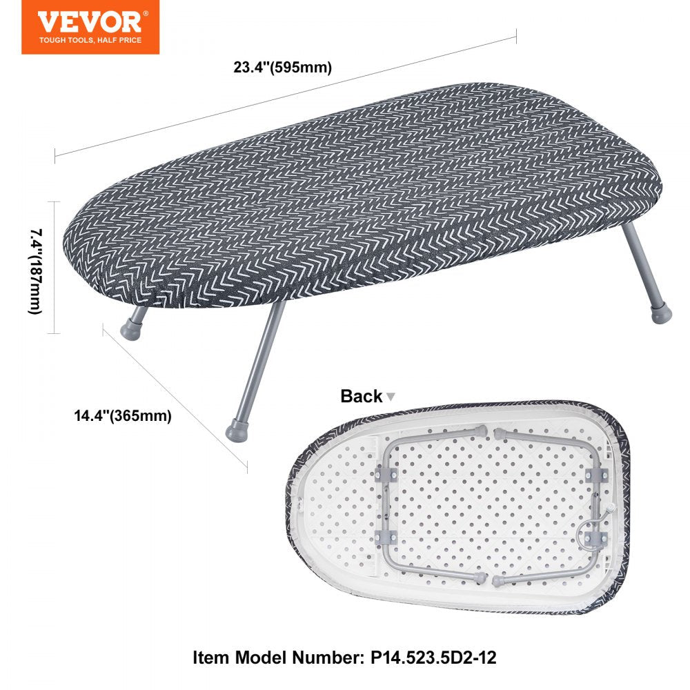 VEVOR Tabletop Ironing Board 23.4 x 14.4, Small Iron Board with Heat Resistant Cover and 100% Cotton Cover, Mini Ironing Board with 7mm Thickened Needle Cotton Layer for Small Spaces, Travel Use 