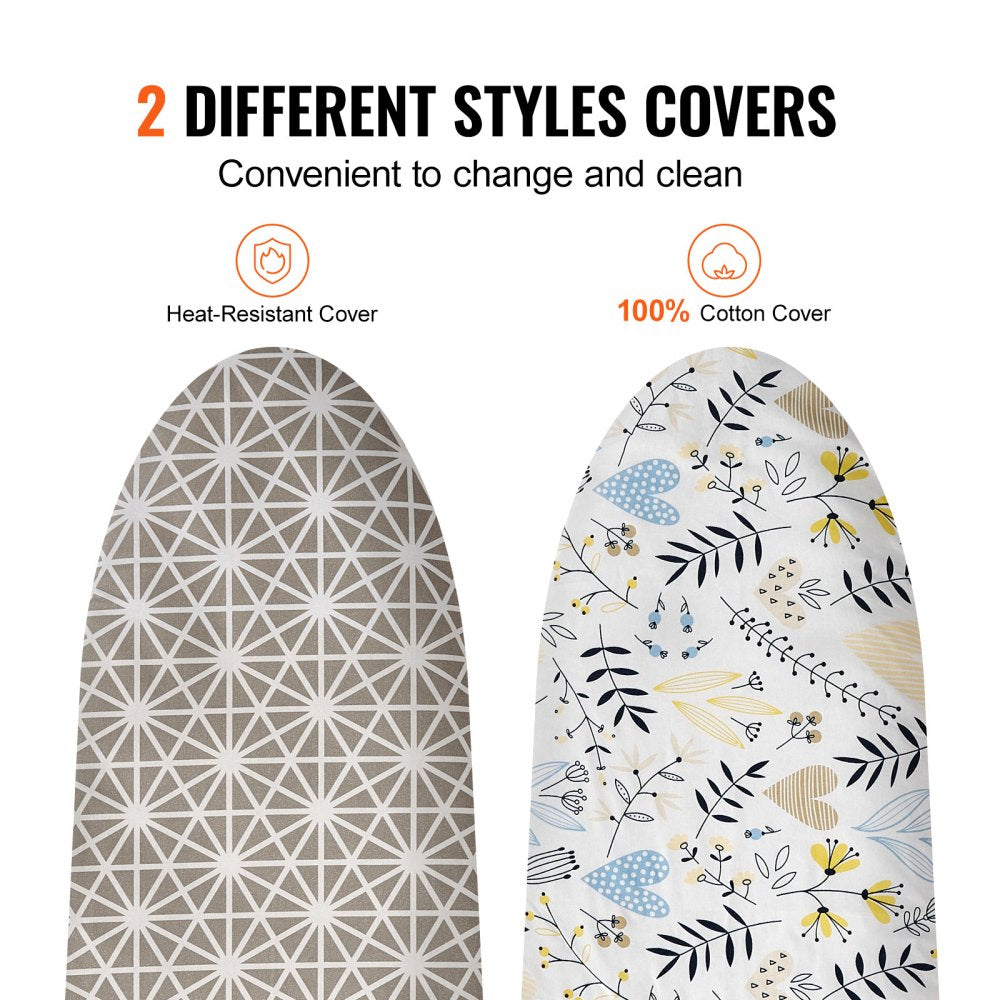 VEVOR Ironing Board with Large 51 x 13 Ironing Surface, Thickened 4 Layers Iron Board with Heat Resistant Cover and 100% Cotton Cover, 7 Adjustable Heights Ironing Board for Home Laundry Room Use 