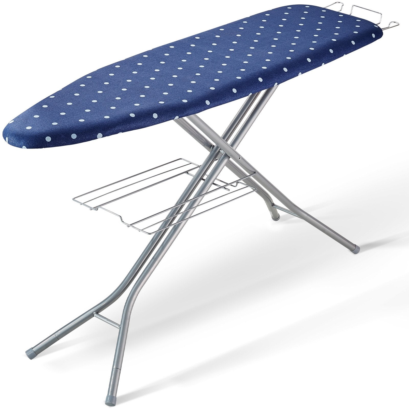 VEVOR Ironing Board with Bottom Storage Tray, Thickened 4 Layers Iron Board with Heat Resistant Cover and 100% Cotton Cover, 10 Adjustable Heights Ironing Board for Home Laundry Room Use (Size 55x15) 