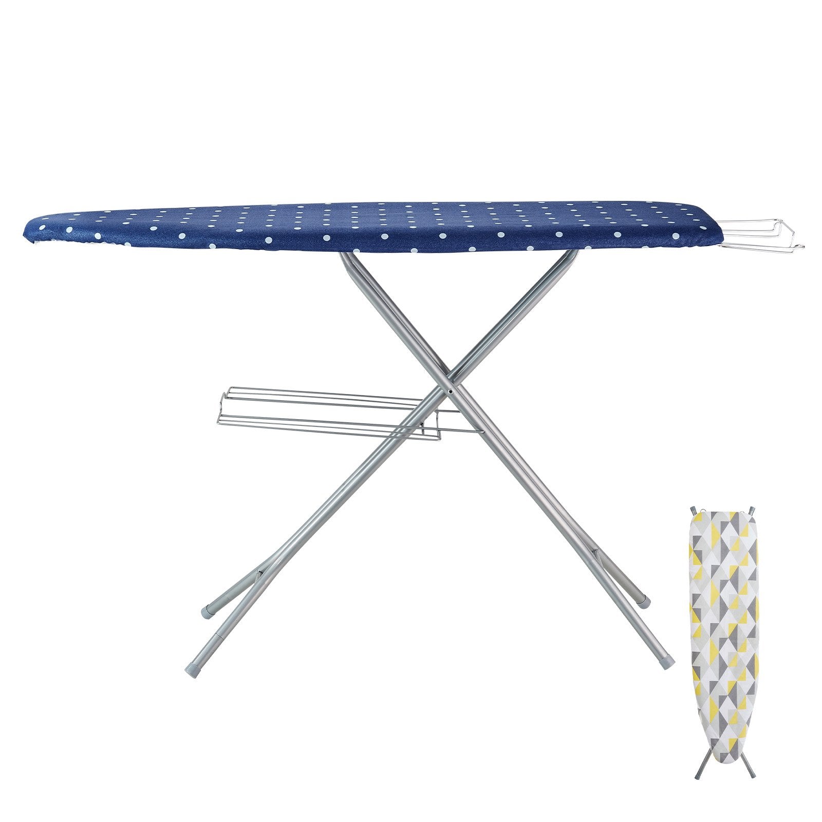 VEVOR Ironing Board with Bottom Storage Tray, Thickened 4 Layers Iron Board with Heat Resistant Cover and 100% Cotton Cover, 10 Adjustable Heights Ironing Board for Home Laundry Room Use (Size 55x15) 