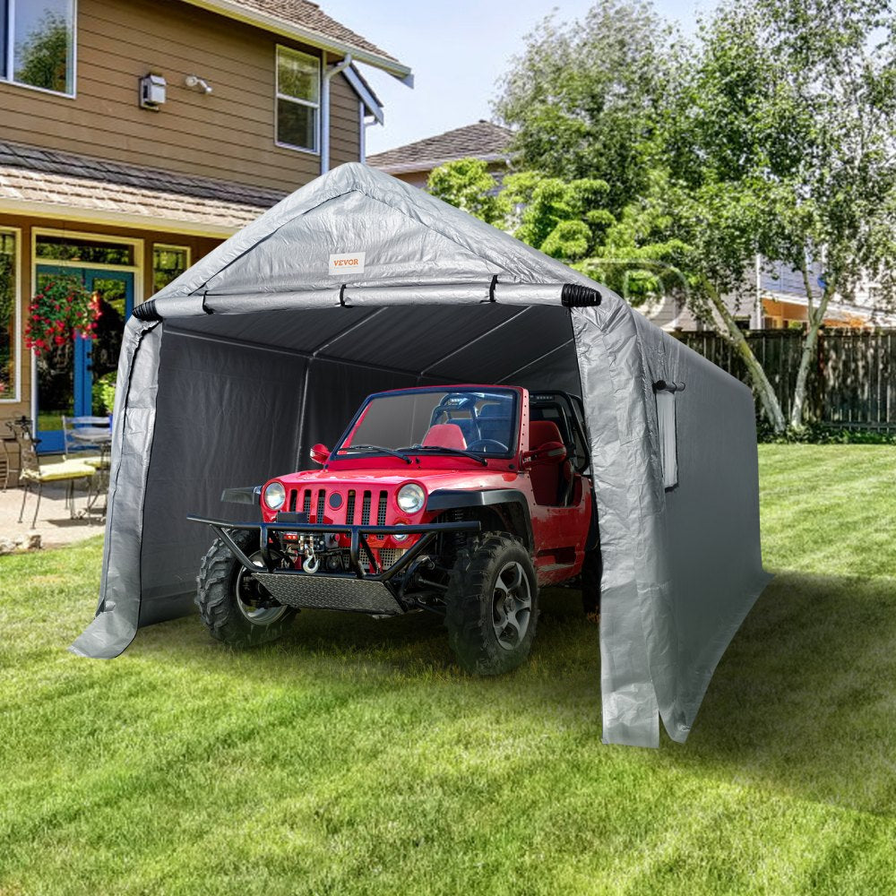 VEVOR Outdoor Portable Storage Shelter Shed, 10x15x8ft Heavy Duty  Instant Garage Tent Canopy Carport with Roll-up Zipper Door and Ventilated Windows For Cars, Motorcycle, Bike, Garden Tools 