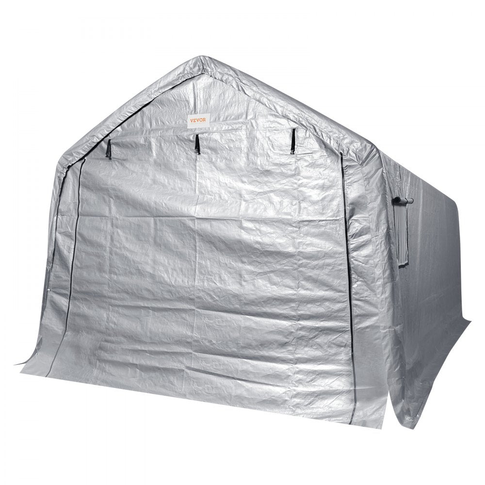 VEVOR Outdoor Portable Storage Shelter Shed, 10x15x8ft Heavy Duty  Instant Garage Tent Canopy Carport with Roll-up Zipper Door and Ventilated Windows For Cars, Motorcycle, Bike, Garden Tools 