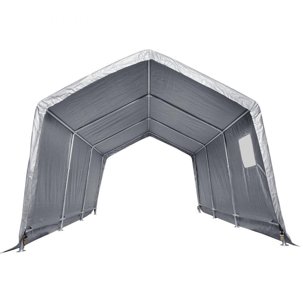 VEVOR Outdoor Portable Storage Shelter Shed, 10x15x8ft Heavy Duty  Instant Garage Tent Canopy Carport with Roll-up Zipper Door and Ventilated Windows For Cars, Motorcycle, Bike, Garden Tools 