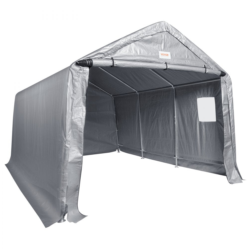 VEVOR Outdoor Portable Storage Shelter Shed, 10x15x8ft Heavy Duty  Instant Garage Tent Canopy Carport with Roll-up Zipper Door and Ventilated Windows For Cars, Motorcycle, Bike, Garden Tools 
