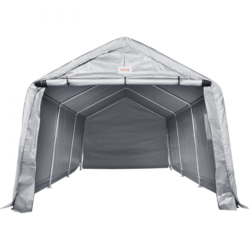 VEVOR Outdoor Portable Storage Shelter Shed, 10x15x8ft Heavy Duty  Instant Garage Tent Canopy Carport with Roll-up Zipper Door and Ventilated Windows For Cars, Motorcycle, Bike, Garden Tools 