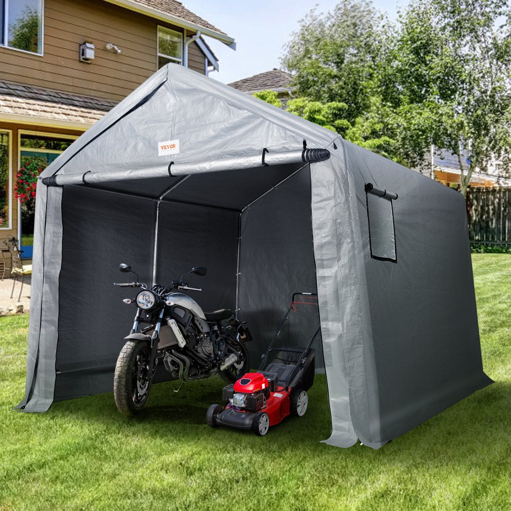 VEVOR Portable Outdoor Storage Shelter Shed, 8 x 14 x 7.6 ft Heavy Duty Instant Storage Tent Garage Sheds with Roll-up Zipper Door and Ventilated Windows for Motorcycle, Bike, Garden Tools 