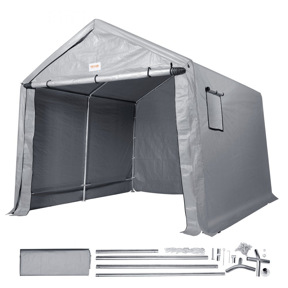 VEVOR Portable Outdoor Storage Shelter Shed, 8 x 14 x 7.6 ft Heavy Duty Instant Storage Tent Garage Sheds with Roll-up Zipper Door and Ventilated Windows for Motorcycle, Bike, Garden Tools 