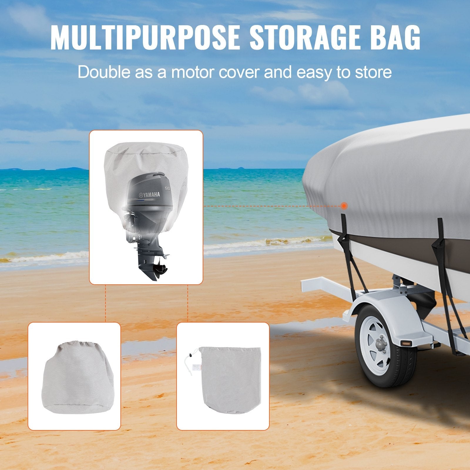 VEVOR Boat Cover, 20'-22' Trailerable Waterproof Boat Cover, 600D Marine Grade PU Oxford, with Motor Cover and Buckle Straps, for V-Hull, Tri-Hull, Fish Ski Boat, Runabout, Bass Boat, Grey 
