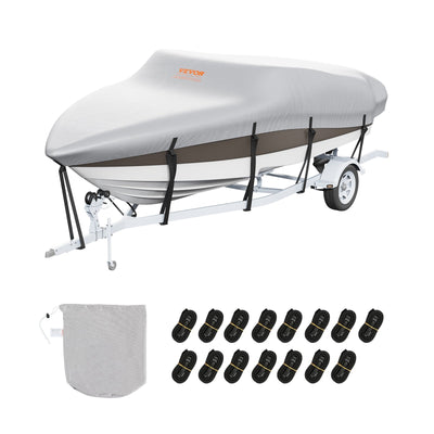 VEVOR Boat Cover, 20'-22' Trailerable Waterproof Boat Cover, 600D Marine Grade PU Oxford, with Motor Cover and Buckle Straps, for V-Hull, Tri-Hull, Fish Ski Boat, Runabout, Bass Boat, Grey 