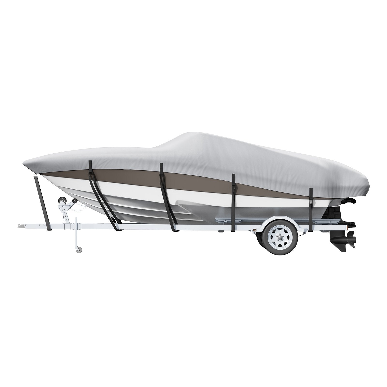 VEVOR Boat Cover, 20'-22' Trailerable Waterproof Boat Cover, 600D Marine Grade PU Oxford, with Motor Cover and Buckle Straps, for V-Hull, Tri-Hull, Fish Ski Boat, Runabout, Bass Boat, Grey 