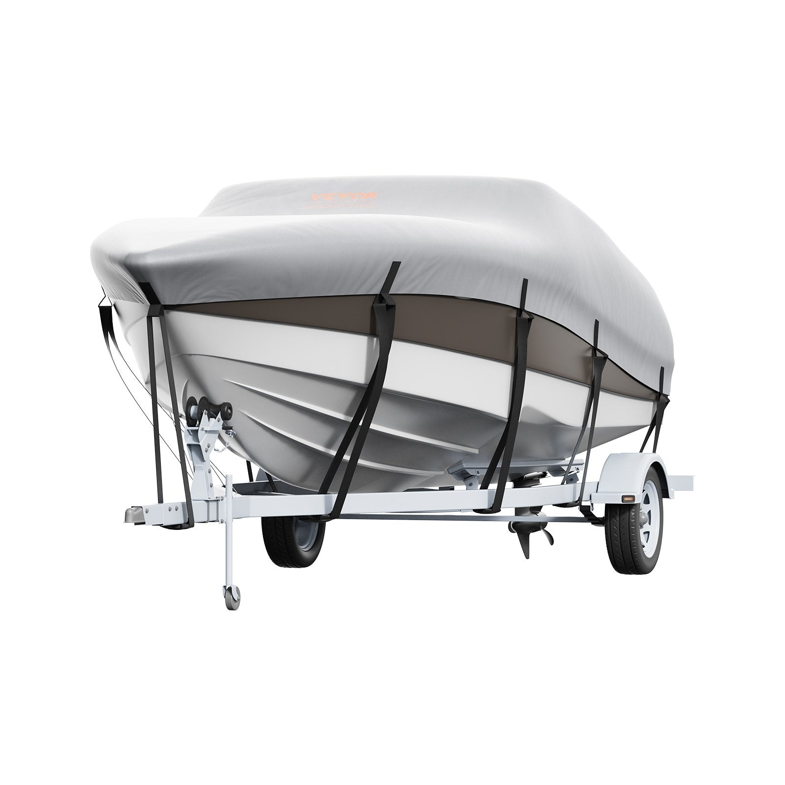 VEVOR Boat Cover, 20'-22' Trailerable Waterproof Boat Cover, 600D Marine Grade PU Oxford, with Motor Cover and Buckle Straps, for V-Hull, Tri-Hull, Fish Ski Boat, Runabout, Bass Boat, Grey 