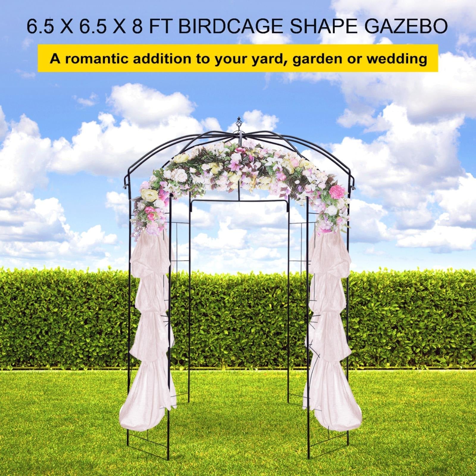 VEVOR Birdcage Shape Gazebo,8' High x 5.2' Wide, Heavy Duty Wrought Iron Arbor, Wedding  Arch Trellis for Climbing Vines in Outdoor Garden, Lawn, Backyard, Patio, Black 