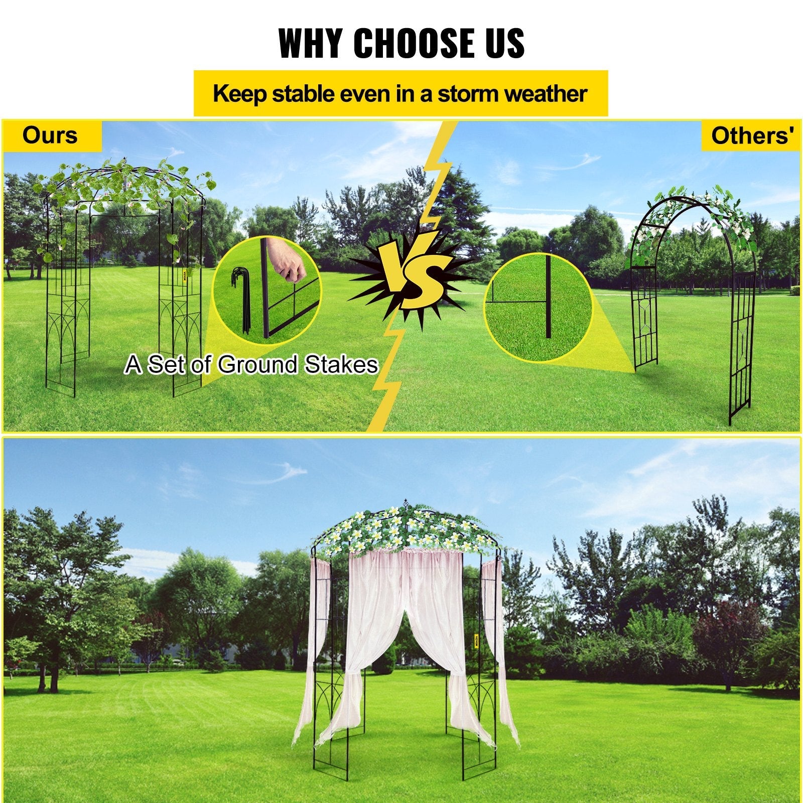 VEVOR Birdcage Shape Gazebo,8' High x 5.2' Wide, Heavy Duty Wrought Iron Arbor, Wedding  Arch Trellis for Climbing Vines in Outdoor Garden, Lawn, Backyard, Patio, Black 