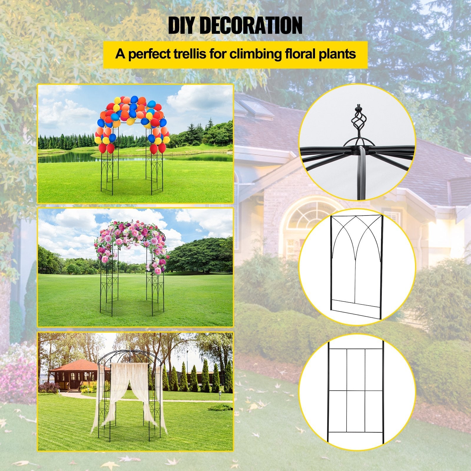 VEVOR Birdcage Shape Gazebo,8' High x 5.2' Wide, Heavy Duty Wrought Iron Arbor, Wedding  Arch Trellis for Climbing Vines in Outdoor Garden, Lawn, Backyard, Patio, Black 