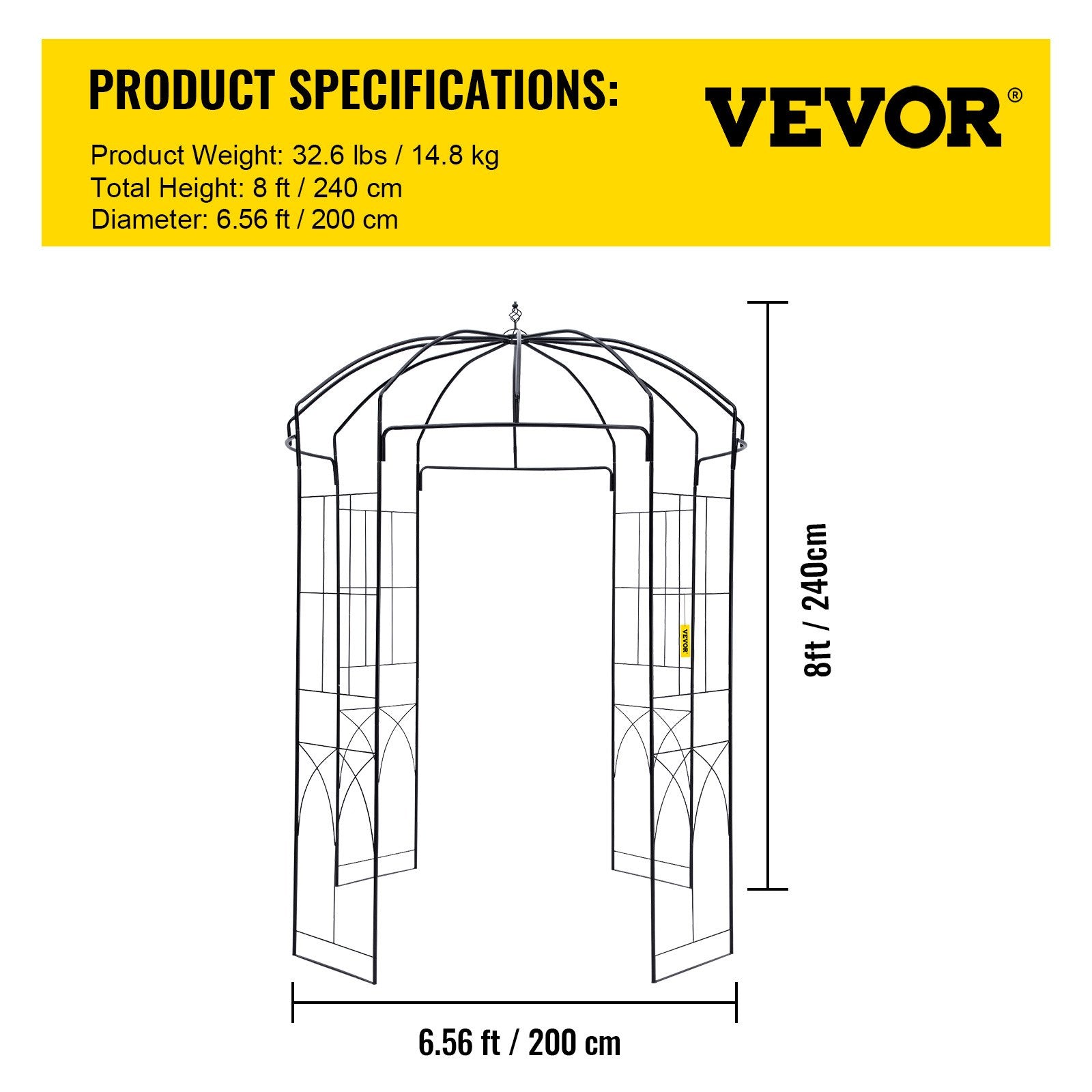 VEVOR Birdcage Shape Gazebo,8' High x 5.2' Wide, Heavy Duty Wrought Iron Arbor, Wedding  Arch Trellis for Climbing Vines in Outdoor Garden, Lawn, Backyard, Patio, Black 