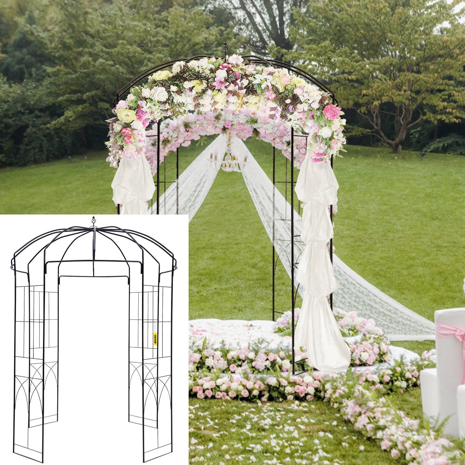 VEVOR Birdcage Shape Gazebo,8' High x 5.2' Wide, Heavy Duty Wrought Iron Arbor, Wedding  Arch Trellis for Climbing Vines in Outdoor Garden, Lawn, Backyard, Patio, Black 