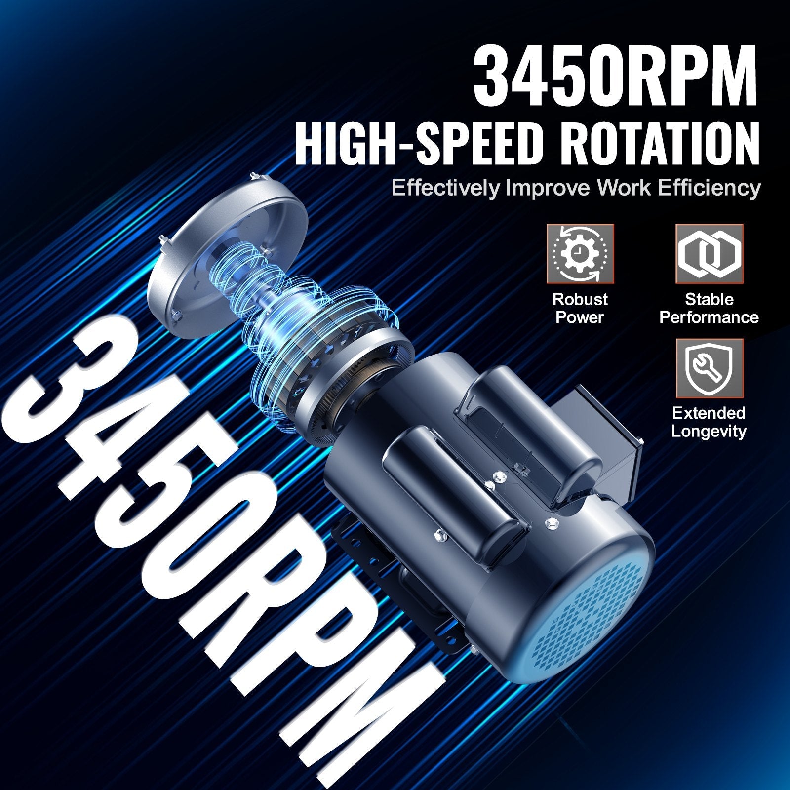VEVOR 1.5HP Electric Motor 3450RPM AC115V/230V 56 Frame 1-Phase 5/8" Keyed Shaft 