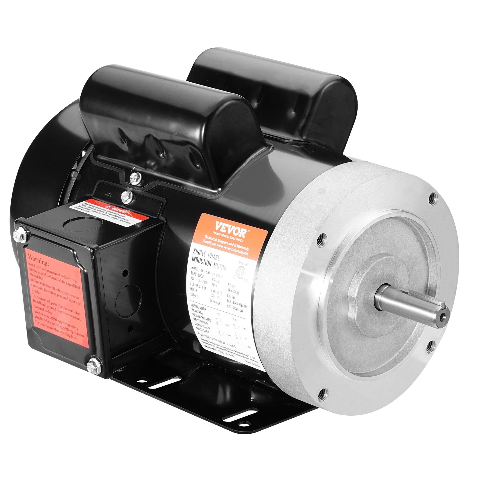 VEVOR 1.5HP Electric Motor 3450RPM AC11V/230V 56C Frame 1-Phase 5/8" Keyed Shaft 